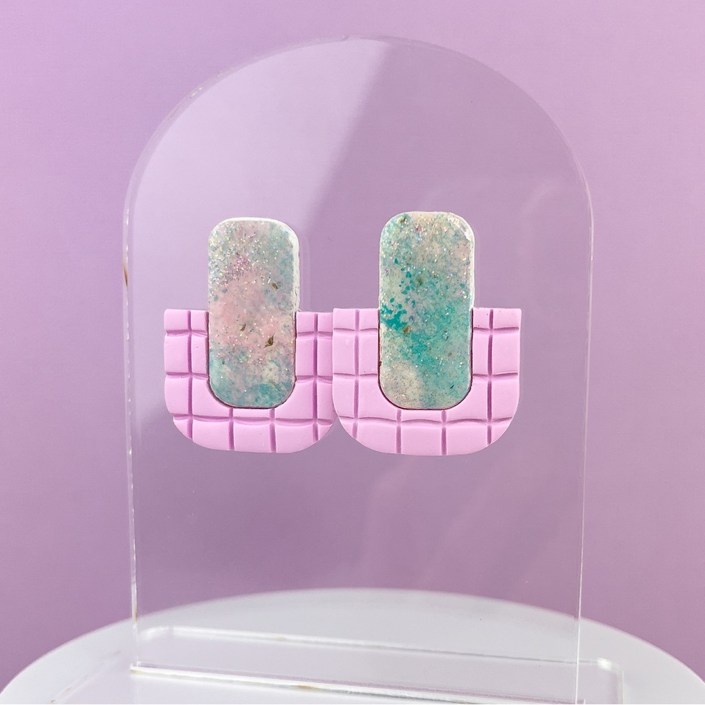 90s Sponge Paint Pattern Glitter Handmade Polymer Clay Earrings